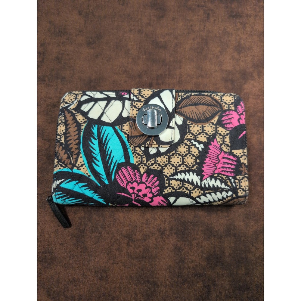 Vera Bradley Turnlock Wallet Tropical Floral Quilted Cotton Multi Compartment